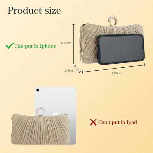 Miniatura 3 de Bolso de mano para mujer, plisado con purpurina y bolsa de noche con diamantes de imitación, para novia, boda, fiesta