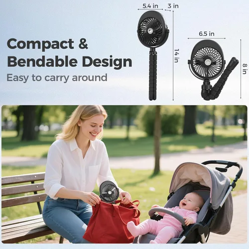 Miniatura 6 de Ventilador de cochecito de bebé con nebulización actualizado 2026, clip de trípode flexible para cuna de asiento de automóvil, regalos de baby