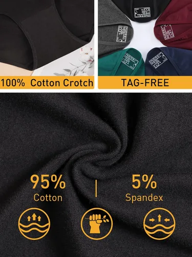 Miniatura 5 de INNERSY - Calzones de algodón con estilo hipster para mujer, disponible en tallas normales y tallas grandes, paquete de 6