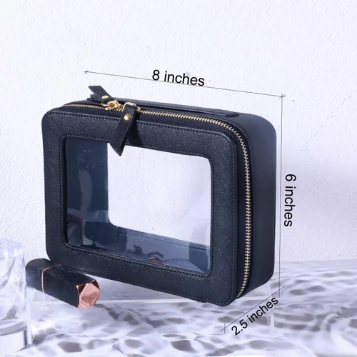 Miniatura 6 de SANHECUN Neceser organizador de cosméticos impermeable con asa lagre apertura para viajes organizadores de automóviles (negro)