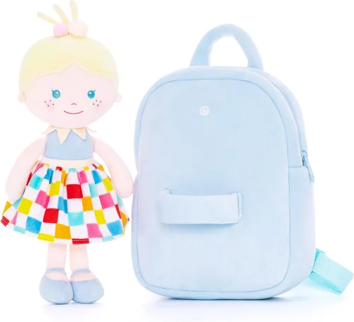 Miniatura 3 de Onetoo Mochila para niños pequeños con muñecas suaves en vestido a cuadros de 9.5 pulgadas