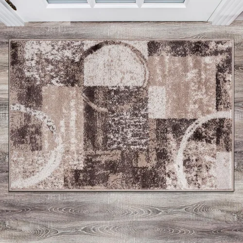 Miniatura 6 de Rugshop - Alfombra contemporánea con diseño abstracto de círculos, alfombra con respaldo de yute para entrada, cocina o habitación pequeña, marrón