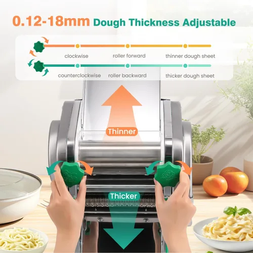 Miniatura 6 de Newhai Máquina de fideos automática 2 en 1 para hacer pasta eléctrica comercial, grosor ajustable, 0.079 in, 0.236 in, máquina de prensado