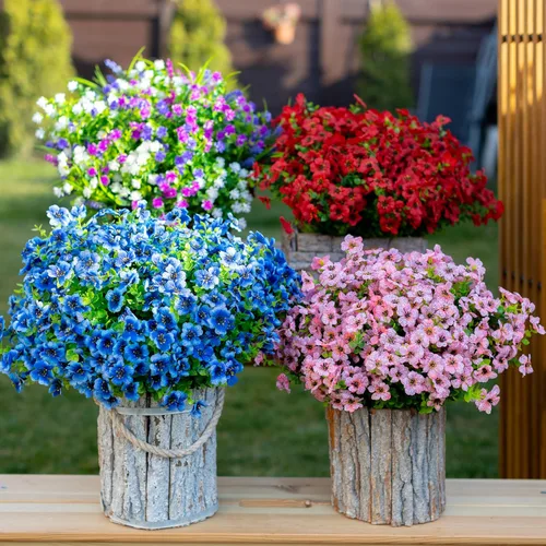 Miniatura 5 de Axylex - Flores Artificiales para Exteriores, Plantas Falsas - 16 Paquetes de Verdería Artificial para Exteriores, Arbustos de Boj de Plástico Sin