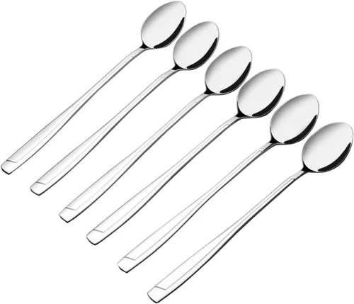 Cand Cucharas de té helado de acero inoxidable, cuchara de helado de mango largo (juego de 16)