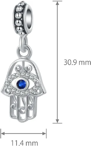 Miniatura 3 de NARTGO Amuleto de mano Hamsa de mal de ojo azul de buena suerte, compatible con pulseras Pandora