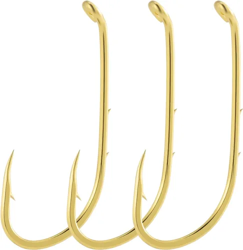 Dr.Fish Paquete de 100 ganchos para cebo, ganchos de pesca de agua dulce dorados, compensados, para aparejos de lucioperca, arnés de oruga,