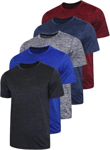 Miniatura 14 de Paquete de 5 camisetas de manga corta para hombre con cuello redondo y de secado rápido Camisetas atléticas para correr, entrenar en el gimnasio