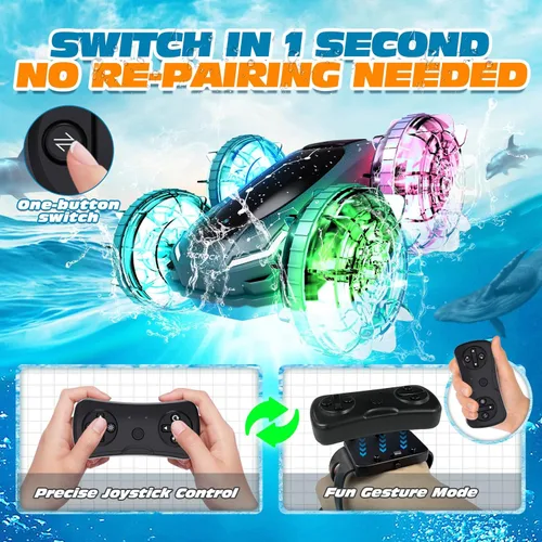 Miniatura 4 de Tecnock Coche Anfibio de Control Remoto, Coche RC de 4WD con Gestos y Carga Magnética, 60 Minutos de Tiempo de Juego, Luces LED, Juguetes de Piscina