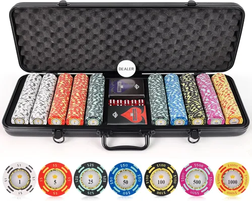 Fichas de póker de Versa Games - Juego de fichas de póker de arcilla - Juego de póker Crown Casino de 13.5g, 500 piezas con denominación numérica -