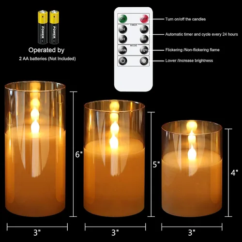 Miniatura 6 de KunSween - Velas LED sin llama de vidrio con control remoto y temporizador, velas de cera real, luz parpadeante de color cálido para festivales