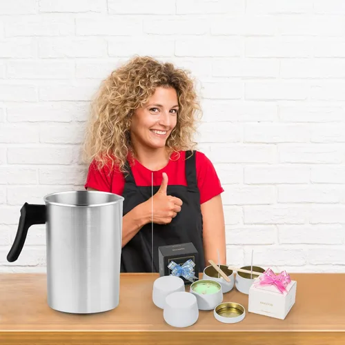 Miniatura 6 de SAEUYVB Olla ligera para hacer velas, soporta 4 libras, olla de fusión de cera de aluminio con mango resistente al calor y boquilla de vertido
