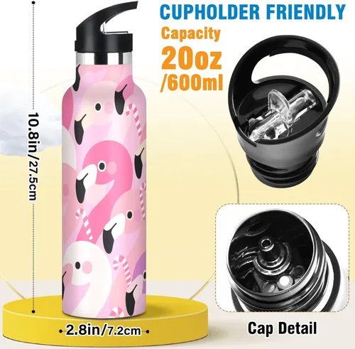 Miniatura 2 de Cartoon Cute Flamingo Pink Lightweight Insulated Water Bottle with Leak Proof Spout Lid Double Wall Vacuum Insulated Bottles for Sports, Travel, and