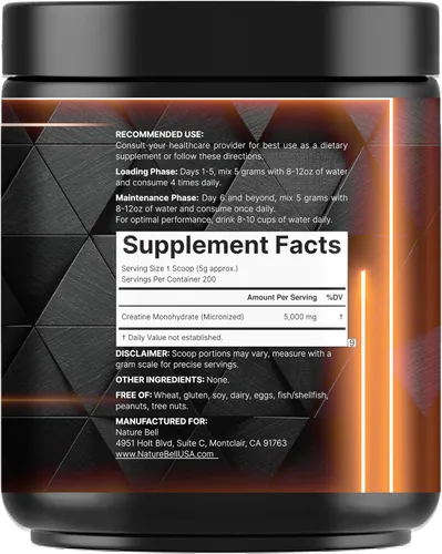 Miniatura 3 de NatureBell Polvo de Creatina Monohidrato 1,000g, 5,000mg por porción Micronizado, Puro y Sin Sabor Apoyo Muscular Pre-Entrenamiento Keto