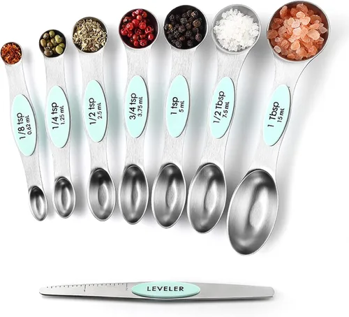 Miniatura 9 de Spring Chef - Juego de 8 cucharas medidoras magnéticas de acero inoxidable con nivelador, cucharadita y cucharada de metal, para hornear y cocinar