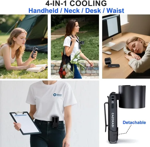 Miniatura 3 de CAZOKASI Ventilador de mano recargable de viento fuerte con iluminación ambiental 4 IN1 5000mAh hasta 22H para cuello de clip de cintura
