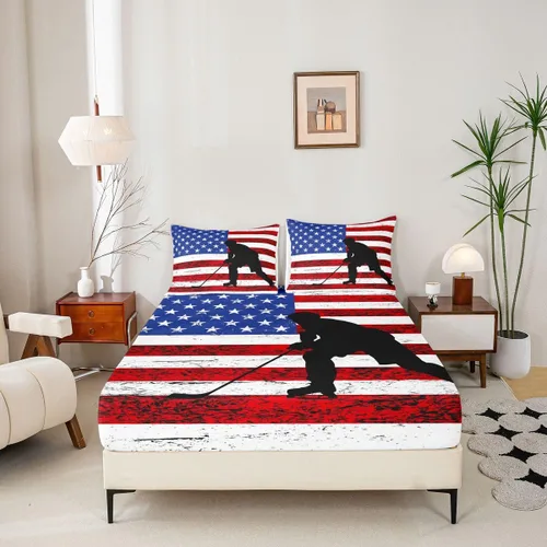 Miniatura 5 de Erosebridal American Flag Fitted Sheet Twin, Hockey Bedding Set United States Sports Games Bed Sheets for Kids Boys Teens Bedroom, Red White