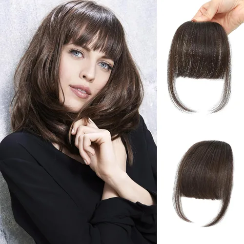 Miniatura 12 de Flequillo con clip de cabello 100 % humano, cortina de adelgazamiento de aire para mujer, plana natural, curvada, delgada, falsa rubio ceniza