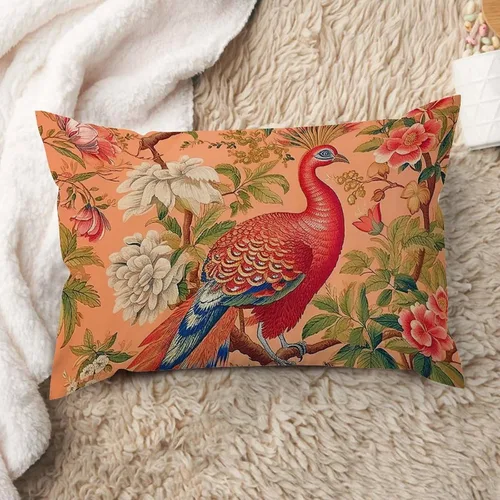 Miniatura 39 de ArogGeld Fundas de cojín de estilo chinoiserie, diseño de flores y pájaros, color rosa rubor, diseño de animales de pavo real, jardín asiático