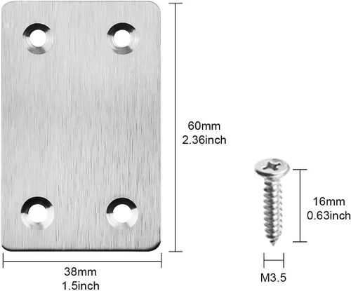 Miniatura 4 de Paquete de 20 soportes rectos de metal plano de 0.06 pulgadas de grosor, placas rectas planas de metal de fijación de esquina, 2.4 x 1.5 pulgadas