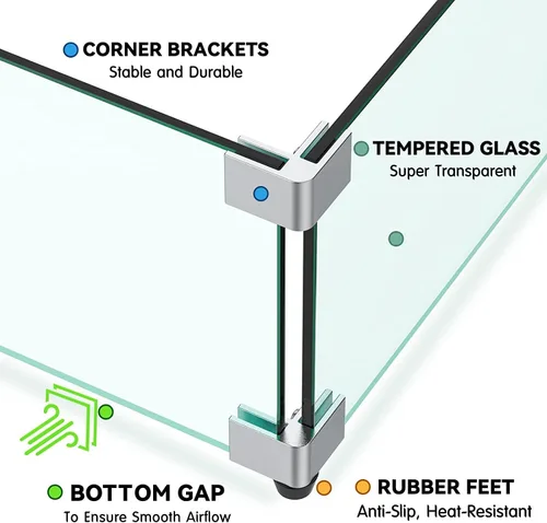 Miniatura 3 de MESIDA Protector de viento de vidrio para hoguera de 15 x 15 x 6 pulgadas, protector de mesa de vidrio templado, grueso y resistente, con soporte
