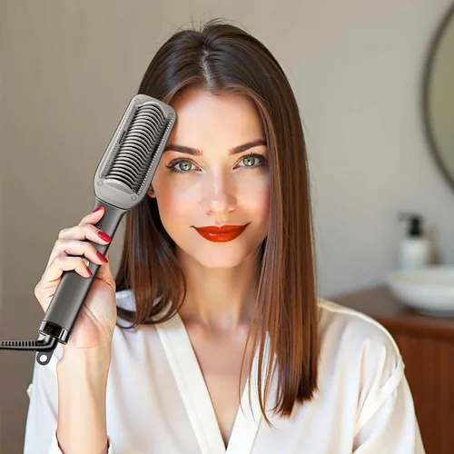 Miniatura 8 de Cepillo alisador de cabello, cepillo de alisado iónico 2000 para mujeres con 5 temperaturas 20 segundos, calentamiento rápido de doble voltaje