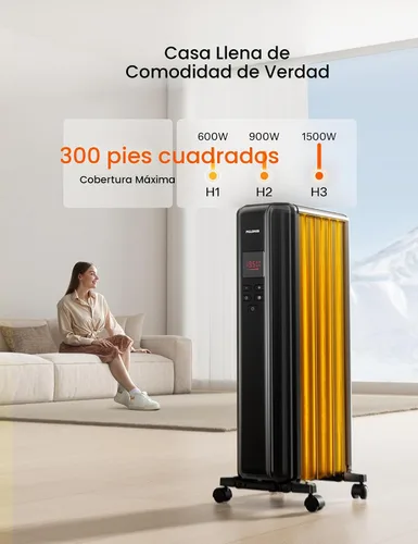 Miniatura 3 de PELONIS Calentador de Radiador Lleno de Aceite para Uso en Interiores Habitación Grande con Control Remoto, Calentador de Espacio Eléctrico