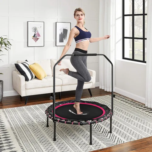 Miniatura 3 de SONGMICS Mini trampolín de fitness de 40 pulgadas, rebote de fitness con pasamanos ajustable, trampolín plegable para entrenamiento en casa, carga