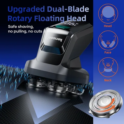 Miniatura 6 de kensen Afeitadoras de cabeza 7D para hombres calvos, afeitadoras de cabeza calva de doble velocidad con pantalla LED, maquinilla de afeitar Negro