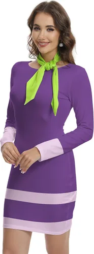 Miniatura 2 de TMSD Minivestido de disfraz de Halloween de manga larga para mujer con bufanda