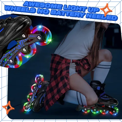 Miniatura 8 de Patines en línea ajustables para niños y niñas de 4 a 12 años, cuchillas de patines para niños con ruedas completamente iluminadas, divertidos azul