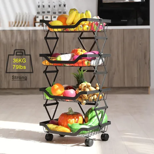Miniatura 3 de BRIAN & DANY Estante de almacenamiento de frutas y verduras de 4 neumáticos, contenedor de cesta de almacenamiento de verduras frescas para cocina