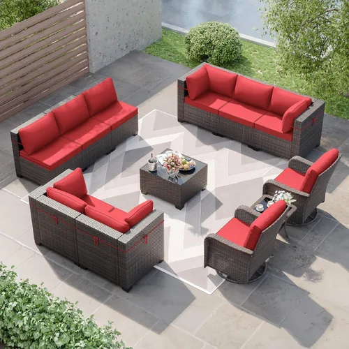 Miniatura 92 de Kurapika juego de muebles de patio 4 piezas de mimbre al aire libre, sillas de ratán, juego informal con mesa de café, juego de bistró con mecedora
