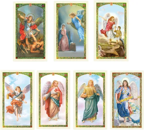 Tarjetas de oración católicas laminadas de siete arcángeles para intervención y orientación, Michael Gabriel Raphael Uriel Barachiel Jhudiel y