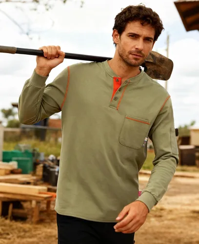 Miniatura 96 de KONRECO Camisas FR para hombre resistentes al fuego/ignífugo CAT2 7oz algodón dos tonos y camisa Henley