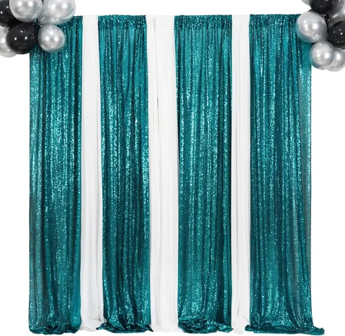 Miniatura 8 de Poise3EHome Cortinas de Fondo de Lentejuelas Verde Azulado, 4 PCS Paneles de Lentejuelas de 3FT x 8FT para Telón de Fondo, Cortinas de Fondo
