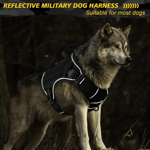 Miniatura 2 de WINGOIN Arnés táctico negro para perros grandes, arnés resistente sin tirones con asa, ajustable, reflectante, militar, K9, pastor alemán, chaleco