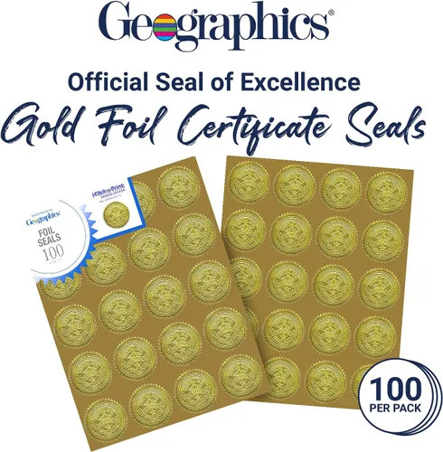 Miniatura 4 de Geographics Sellos autoadhesivos en relieve, 2.0 in (de) diámetro, oro, 20/hoja, 5 hojas/paquete