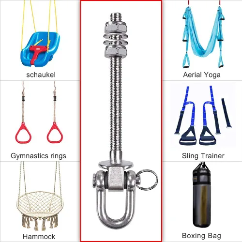 Miniatura 7 de SELEWARE Juego de 2 ganchos de columpio resistentes con capacidad de 1800 libras, pernos de columpio M10 x 9.3 pulgadas, ganchos de columpio