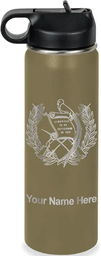 Miniatura 42 de LaserGram Botella de agua personalizada, bandera de Guatemala, acero inoxidable de doble pared aislada al vacío con popote superior, regalo grabado