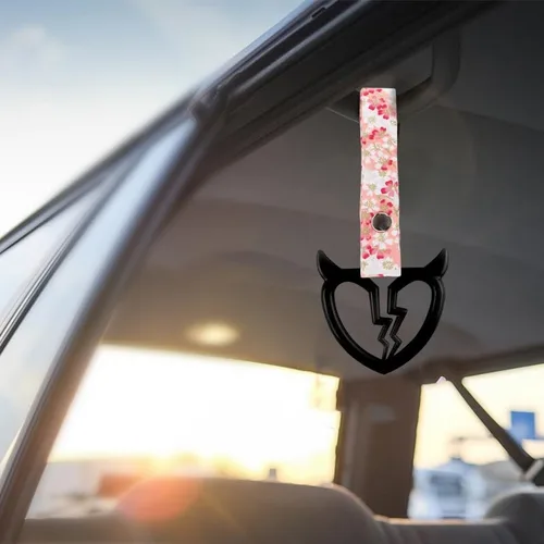 Miniatura 6 de Q1-TECH, JDM Tsurikawa Anillo japonés de metro, tren, autobús, mango de coche, cuerno de diablo, mango de corazón roto, correa de mano, parachoques