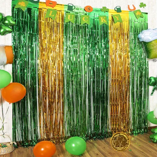 LOLStar Paquete de 3 cortinas de flecos de papel de aluminio del día de San Patricio, decoración de fiesta del día de San Patricio, 3.3 x 6.6 pies,