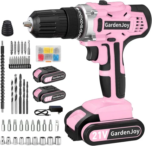GardenJoy Juego de Taladro Inalámbrico de 20V, Kit Eléctrico de Potencia 2 Baterías Con Cargador 30Nm 2 Velocidades Portabrocas Sin Llave de 3/8"