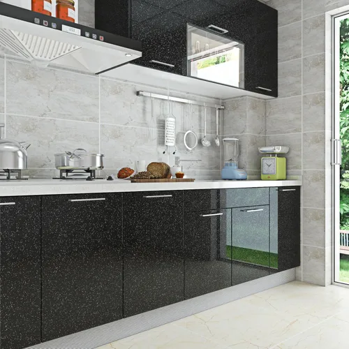 Miniatura 7 de Livelynine Papel adhesivo negro brillante para despegar y pegar, papel tapiz de cocina, impermeable, para gabinetes de baño, cubierta de vinilo