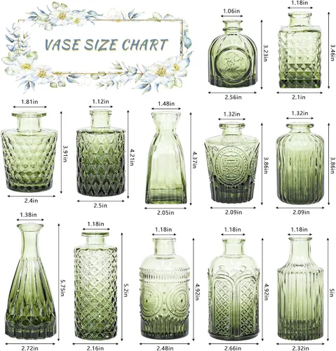 Miniatura 2 de SUPMIND Juego de 12 jarrones de cristal, pequeños jarrones de flores verdes para centros de mesa a granel, mini jarrón vintage para boda, hogar