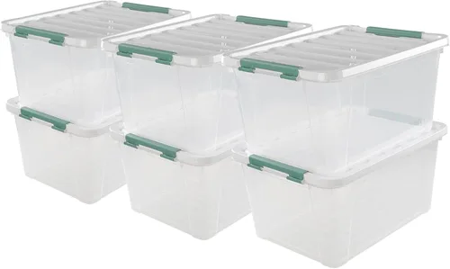 Miniatura 10 de Caja de plástico de 14 cuartos de galón con asas, contenedores de almacenamiento transparentes, juego de 6