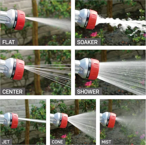 Miniatura 2 de Eden 94805 Boquilla de Manguera de Jardín de Servicio Pesado con Control de Pulgar de Metal, Rociador de Agua de Alta Presión con 7 Patrones