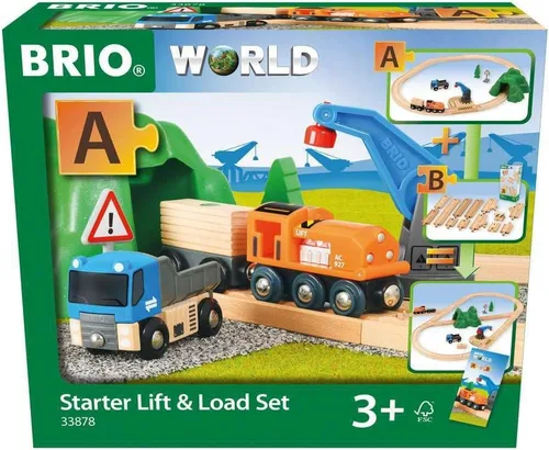Set de inicio BRIO Lift&Load de juguete de tren de madera duradero | Seguro para niños | Fomenta la creatividad | Compatible con todos los juegos de