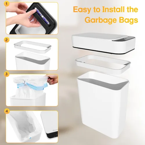 Miniatura 6 de Bote de Basura para Baño Automático Sin Contacto de 2.6 Galones, Botes de Basura Inteligentes Pequeños con Tapa, Bote de Basura Delgado para Cocina