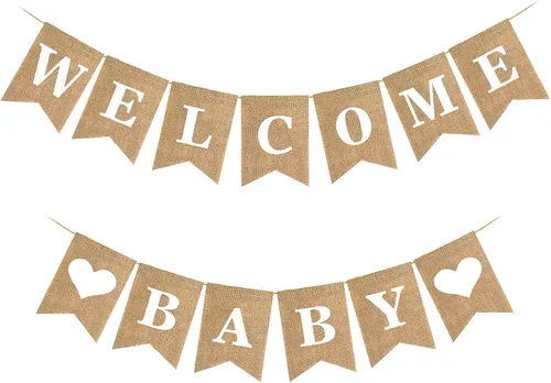 Cartel de bienvenida para bebé, cartel de bienvenida de arpillera para bebé, decoraciones de baby shower, letreros de anuncio de bebé para niño o
